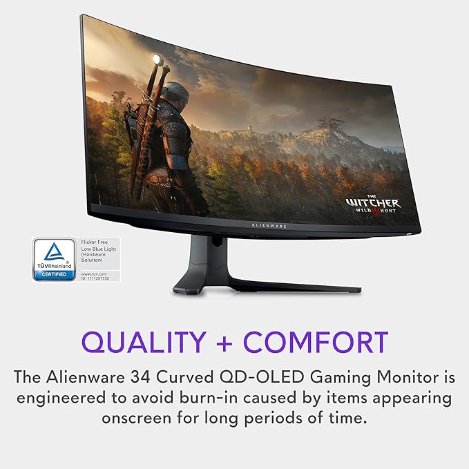 Alienware AW3423DWF Curved QD-OLED Gaming Monitor - 34-inch Quantum Dot OLED 0.1Ms 165Hz 21:9 Curved Display 99.3% DCI-P3 Color Gamut VESA DisplayHDR True Black 400 AMD FreeSync Premium Pro - Black