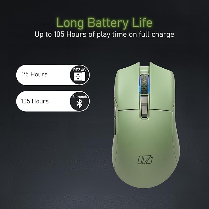 iRocks M31R Wireless Gaming Mouse Triple Mode 2.4G/ Bluetooth/USB-C Detachable Cable Gaming Mouse Kailh GM8.0 Mouse Switches Advanced PixArt PAW3395 Optical Sensor Up to 26000 DPI - Olive Green