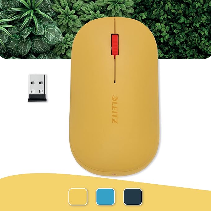 Leitz SureTrack Wireless Computer Mouse Suitable For Both Right &amp Left Handed Connect with Bluetooth or 2.4GHz USB-A Windows Android &amp Apple Cozy Collection Yellow 65310019