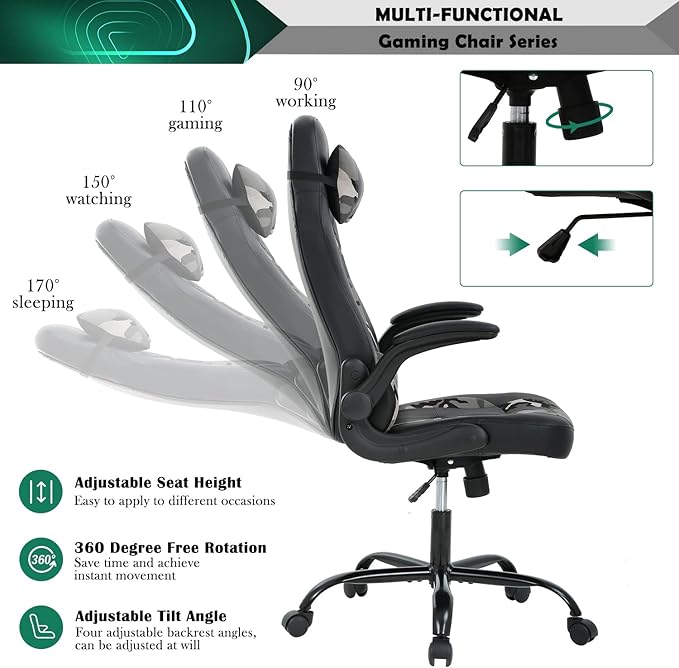 Gaming Chair Ergonomic Video Game Chair Computer High Back Office Desk Chair with Lumbar Support Adjustable Swivel Reclining Rolling PU Leather Game Chairs (Camo2)