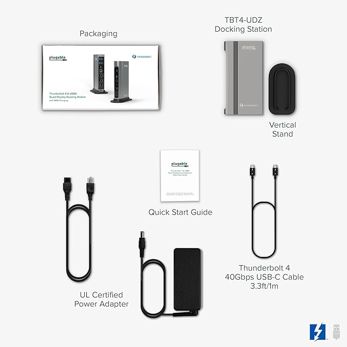 Plugable 16-in-1 Thunderbolt 4 Dock – Dual 4K Monitors for M4/M5 MacBook Air/Pro 100W Charging 2X HDMI 2X DisplayPort 2.5G Ethernet 7X USB MicroSD/SD Card Reader Windows &amp USB4 Compatible