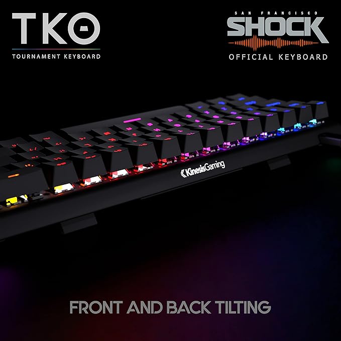 KINESIS Gaming TKO Mechanical Keyboard | Clicky White Switches | 60% Layout | Split Spacebar | Hotswap | PBT Keycaps | Aluminum Body | SF Shock Limited Edition Travel Case