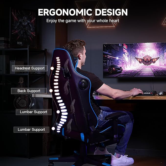 GTPLAYER Gaming ChairGamer Chair with Bluetooth and Adjustable BackrestSeat Height Adjustable Computer Chairs with 3D ArmrestsVideo Game Chair with Footrest Speakers (Blue)