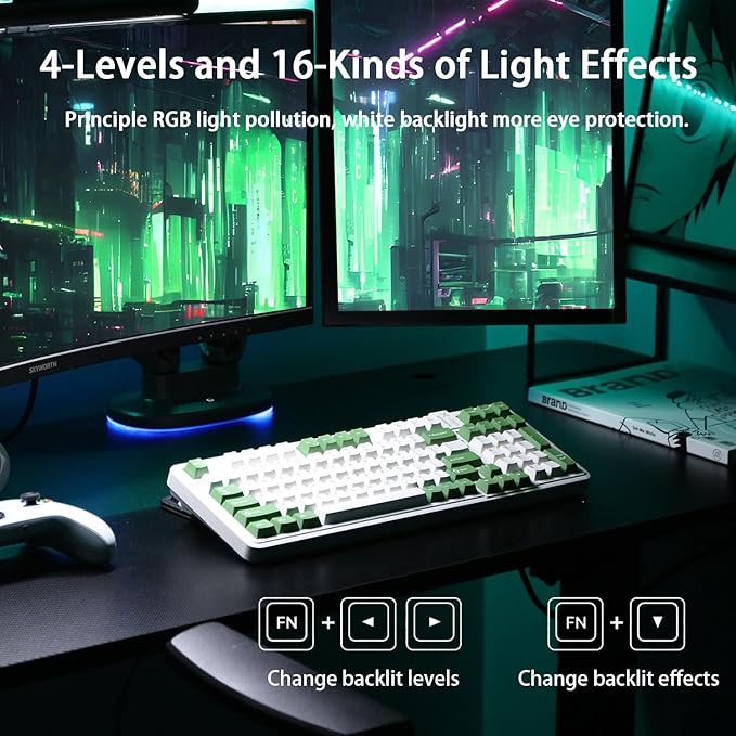 AUSDOM 98Pro Wireless Mechanical Keyboard Tri-Mode BT/2.4GHz/USB-C Hot Swappable Custom Gaming Keyboard with Backlit Gasket Structure Linear Switches for Windows/Mac/PC (Green&ampWhite 97keys)