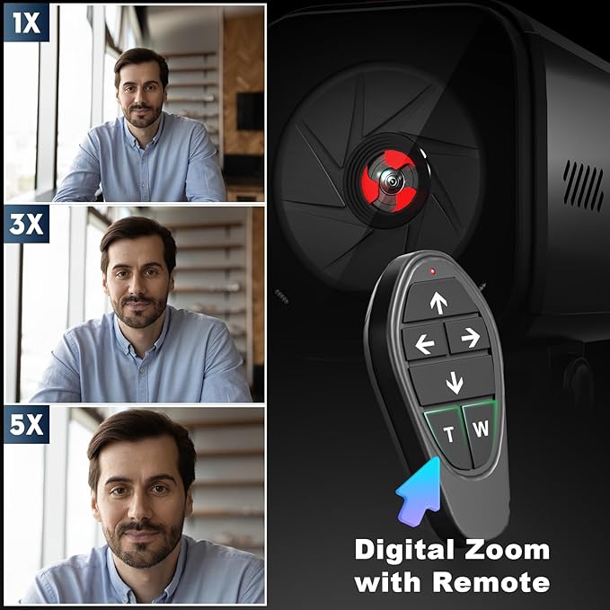 Webcam for PC/Laptop/Mac with Remote Control 2K Computer Camera Low-Light Correction AI-Noise Canceling Mics Adjustable Field of View Built-in Privacy Cover Stereo Mics