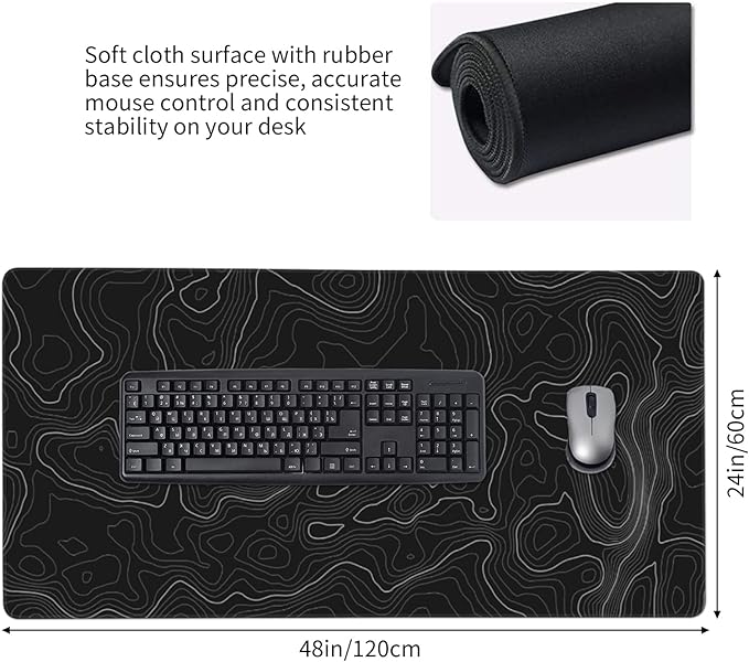 AQQA Topographic 3XL Huge Mouse Pads Oversized (48x24) - Extra Large Gaming XXXXL Mouse Pad for Full Desk - Mousepad with Stitched Edges Non-Slip Rubber BaseDesk Mat for LaptopComputer &amp PC B