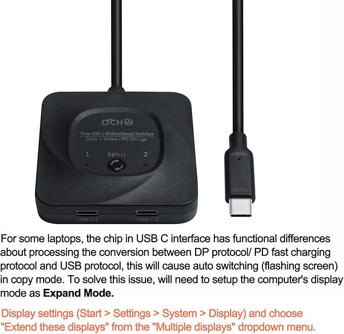 USB C Switch for 2 Computers Bi-Directional Type C USB 3.0 Switcher ab Selector 8K@60Hz 4K 10Gbps Video Data Transfer Power Delivery PD 100W Share Monitor Keyboard Mouse Printer