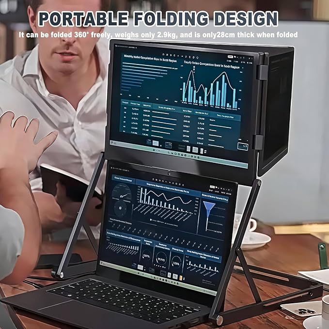 15.6 Laptop Tri-Fold Monitor Triple Screen Laptop Extender 15.6 1080P IPSPro Max MonitorPortable Monitor with USB-C &amp HDMIwith 360° Rotation Adjustable Viewing AnglesCompatible with Mac/Win