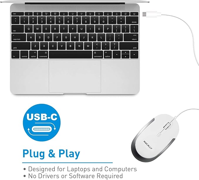 Macally USB C Wired Mouse and an Adjustable Vertical Laptop Stand Bring Elegance to Your Workspace