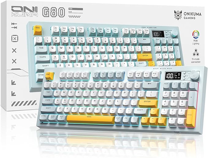 Wireless Keyboard Creamy Membrane with Rainbow Backlight3-Mode Connectivity (BT/2.4G/USB-C) with LCD Screen &amp Multifunction Knob200H Battery 94 Key PBT Keycaps Quiet Typing for Office/Home/Gam