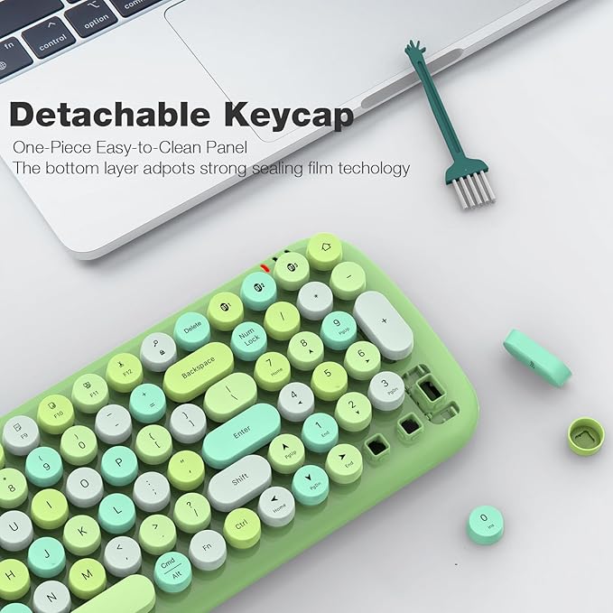 KNOWSQT Bluetooth Keyboard - Green Colorful Multi Device Wireless Typewriter Keyboards - Round Keycaps 100 Keys Cute Keyboard for Windows Laptop PC Tablet iPad iPhone Chrome