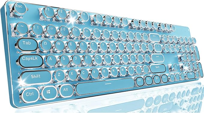 EWEADN TK950 Typewriter Keyboard Wireless Mechanical Keyboard 104 Keys Aesthetic Typewriter Keyboards with White Backlit Anti-Ghosting Blue Switch Bluetooth/2.4GHz/Wired Keyboards-Blue