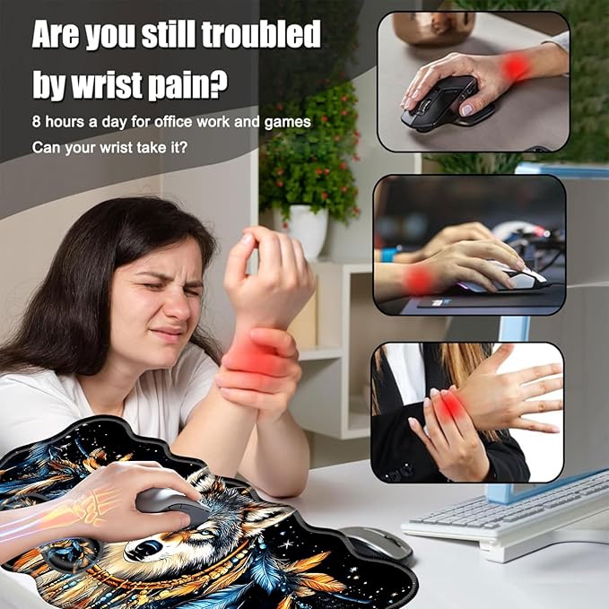 Desk Mat Mouse Pad with Wrist Rest 4-in-1 Large Mouse Pads for Desk Ergonomic Mouse Pad and Keyboard Wrist Rest Gaming Keyboard Mat for OfficeDreamcatcher Wolf