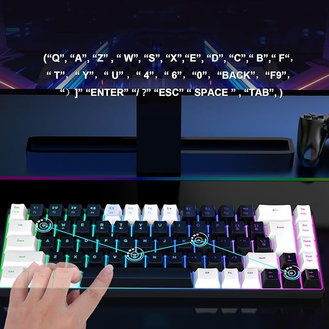 Membrane Wired Gaming Keyboard RGB Backlit Membrane Gaming Keyboard 68 Keys Linear Mechanical Feel Keyboard Ergonomic USB Computer Keyboard for Office Home Game (White Black)