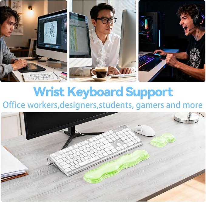 Acrylic Keyboard Stand with Cooling Gel Wrist Rest Set Clear Ergonomic Keyboard Riser Tilted Computer Keyboard Holder with Non-Slip Silicone for Mechanical/Wireless Keyboards Home Office &amp Gami