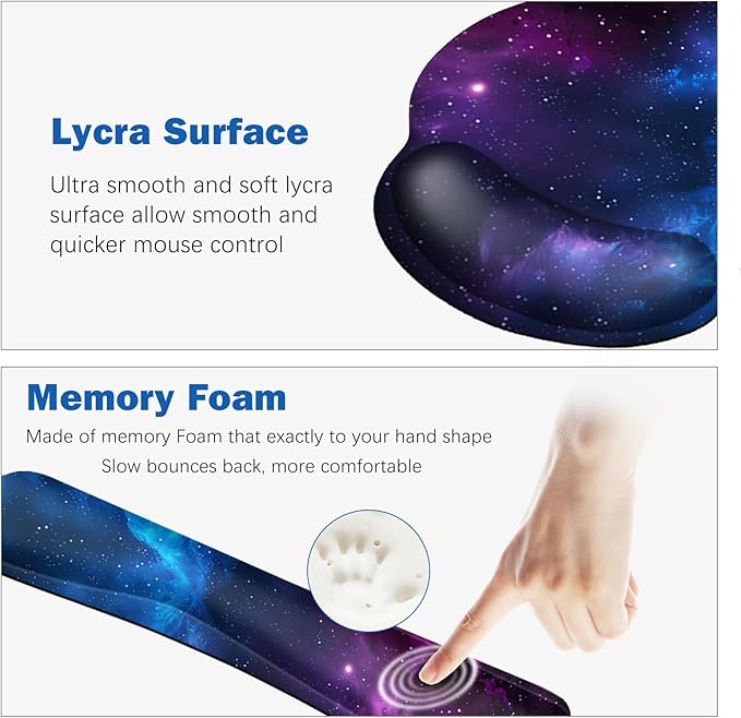 ARTSO Large Mouse Pad and Keyboard Wrist Rest Ergonomic Mouse Pad with Wrist Support Non-Slip Desk Mat Protector for Office Home -Blue Purple Cosmic Nebula