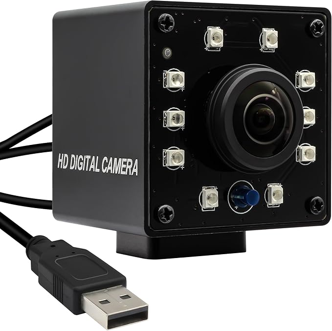 1080P Day&ampNight Vision USB Camera with Auto IR-Cut Switching 166Degree Fisheye Lens Wide Angle Webcam OV2710 30FPS/60FPS/120FPS High Speed Security Camera Plug&ampPlay for Remote Monitoring/3D