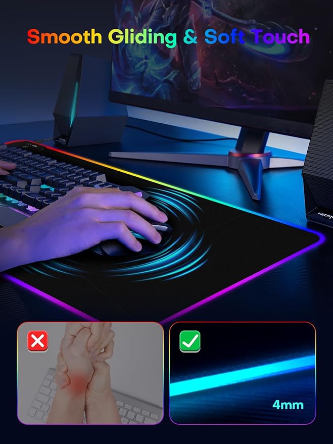 2-in-1 RGB Gaming Mouse Pad with Wireless Charging 31.5x11.8 Large 24 Light Effects Non-Slip Base Waterproof Ultra-Smooth Surface No Adapter