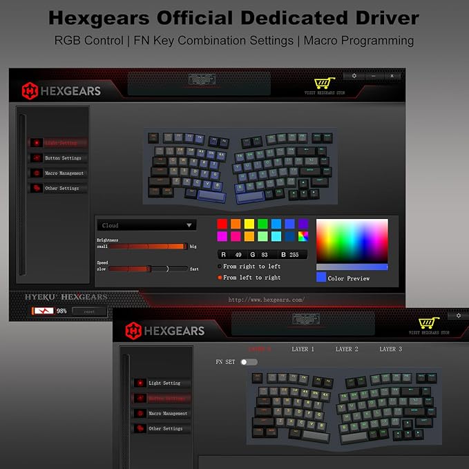 Hexgears F2 - Aluminum Custom Mechanical Keyboard Split Alice 83 Key Layout Ergonomic Keyboard Hot Swappable Creamy Linear Switch BT5.0/2.4GHz/USB-C RGB Backlit for Win/Mac (Color Blue)