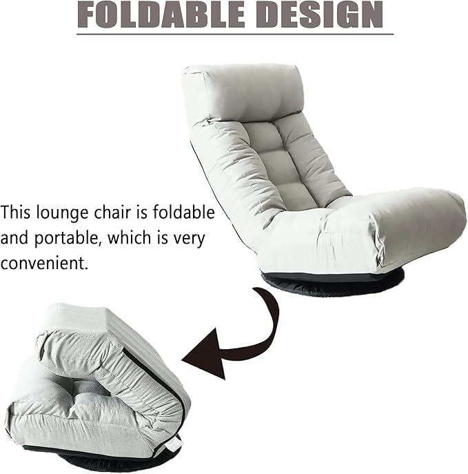 Floor Chair Swivel Chaise Lounge SofaFloor Gaming Chair with 3 Adjustable Positions Foldable Lounge Chair Indoor with Cushion Padded Backrest and Footstool for Bedroom OfficeLight Grey