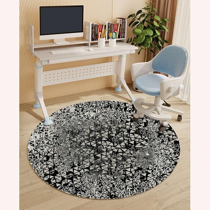 Black PU Leather Carpet for Hard Wood &amp Tile Floor Gothic Classical Bridal Composition Chair Rugs Floor Protectors Mat Computer Chair Mat for Rolling Chair Retro Pattern Diameter 35.4 in