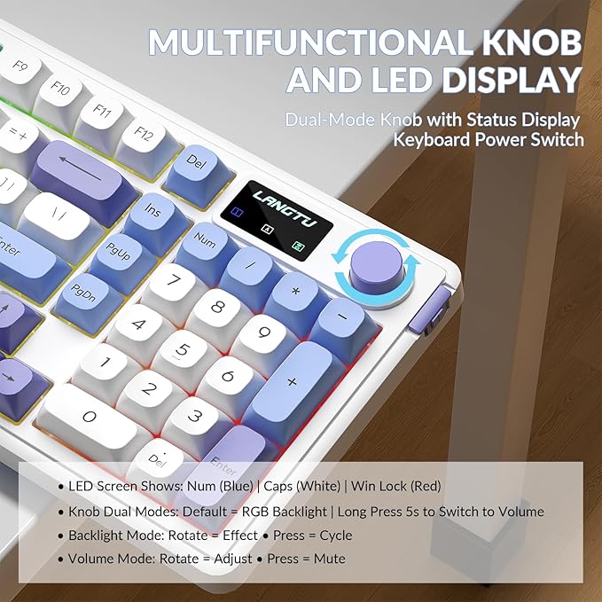 L98 Wireless Gaming Keyboard Cute Creamy Keyboard with Number Pad Tri-Mode BT5.0/2.4GHz/USB-C RGB Backlit Quiet Office Computer Keyboards for PC Laptop