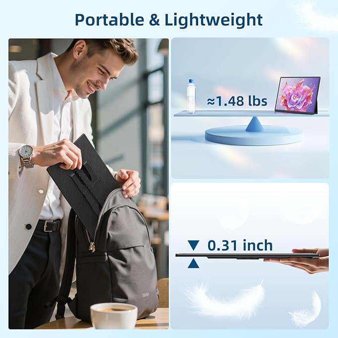 Portable Monitor 16 Inch 1200P FHD Laptop Screen Extender Dual Monitor 360° Rotating Detachable Stand Plug n Play Ultra Slim Zero Frame Travel Portable Screen for Laptop/PC/Mac/Windows/PS5