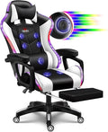RGB Gaming Chair with Speakers and Massage Racing Computer Chair with Massage and Footrest for Office or Gaming. (Black+White)