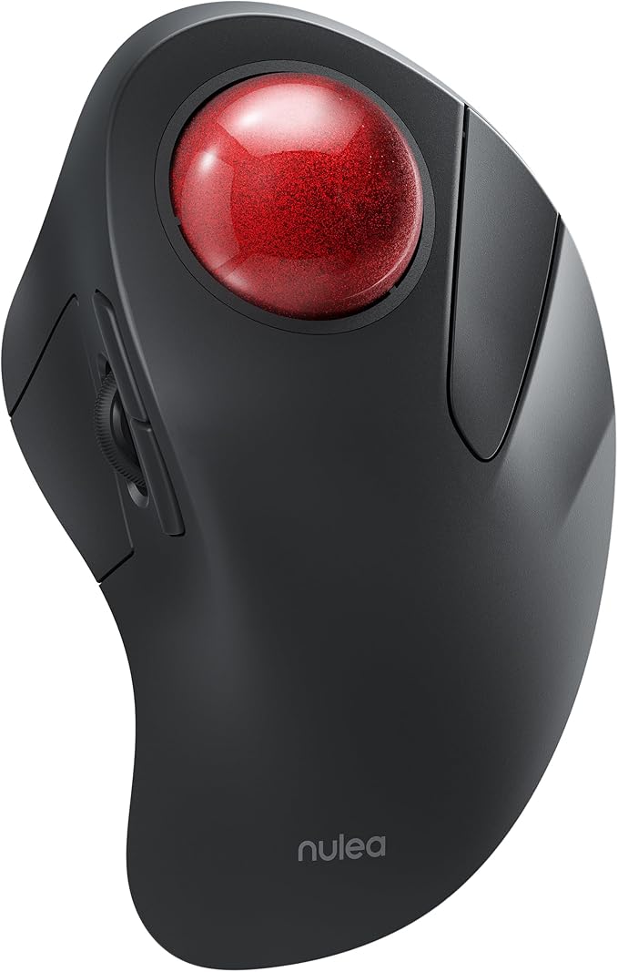 Nulea Wireless Ergonomic Trackball Mouse Rechargeable Bluetooth Rollerball Mouse 44mm Index Finger Trackball 5 Adjustable DPI Compatible with PC Laptop Mac
