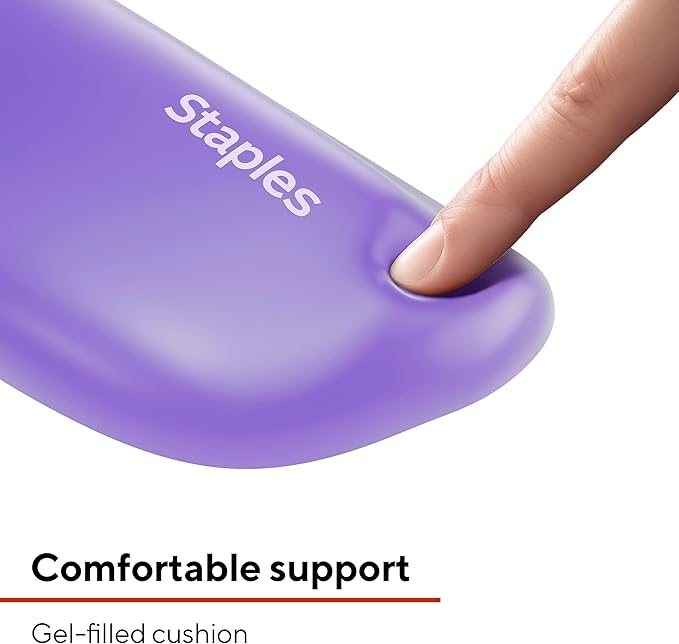 STAPLES Gel Keyboard Wrist Rest Ergonomic Non‑Slip Wrist Support Cushion for Comfortable Typing Durable Gel‑Filled Design Purple Crystal