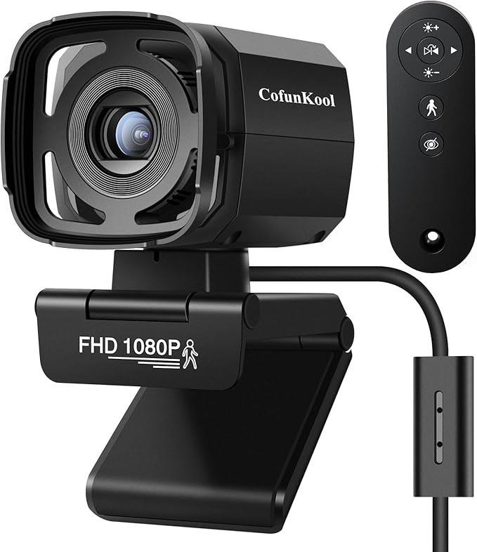 Auto Tracking Webcam: Full 1080P HD Computer Camera with Built-in 2 Microphones Remote Control Privacy Shutter WDR 73° View External USB Web Cam for Desktop PC Laptop