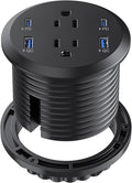Jgstkcity Desktop Power Grommet 65W USB C Fast Charging Port Flush Mount Recessed Power Strip 3inch Hole2 Outlets4 USB Ports Countertop Outlet (Black 65W USB Port)