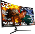 SANSUI 32-Inch Curved Gaming Monitor WQHD 2560 x 1440 180Hz Curved 1500R -Fast VA1ms(OD) HDR 300nits sRGB 125% DCI-P3 95% FreeSync HDMI x2 DP1.4x2(DP Cable Included)