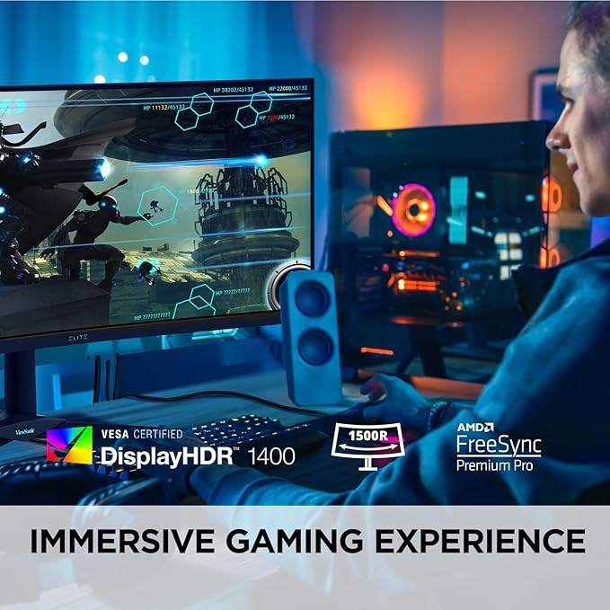 ViewSonic XG341C-2K 34 Inch 1440p 21:9 Curved Gaming Monitor 1ms 200Hz FreeSync Premium Pro Mini LED HDMI 2.1 USB C HDR1400
