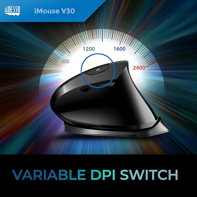 Adesso iMouse V30 Wireless Adjustable Vertical Ergonomic Mouse with Customizable Angles and DPI Switch - Reduces Wrist Strain 2.4GHz USB Receiver Made in Taiwan TAA-Compliant