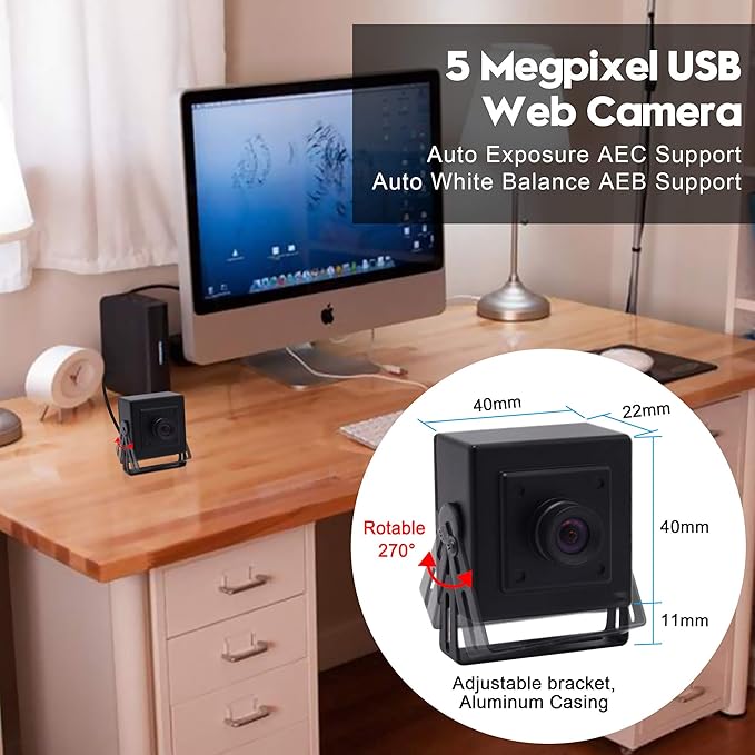 SVPRO 5MP USB Camera Distortion-Free HD Computer Webcam with Metal Case Aptina MI5100 CMOS Portable UVC Lightburn Camera for ComputerRaspberry Pi