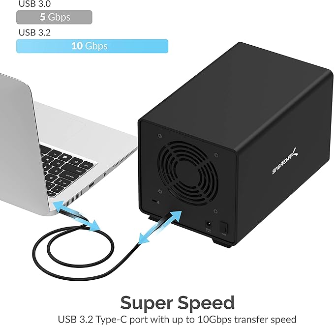 SABRENT 4-Bay USB 3.2 Gen 2 SATA Docking Station for 3.5” HDD/SSD 10Gbps USB-C DAS Tray-Less Hot-Swap Aluminum Enclosure with Cooling Fan Individual Power Switches No RAID (DS-SC4B)