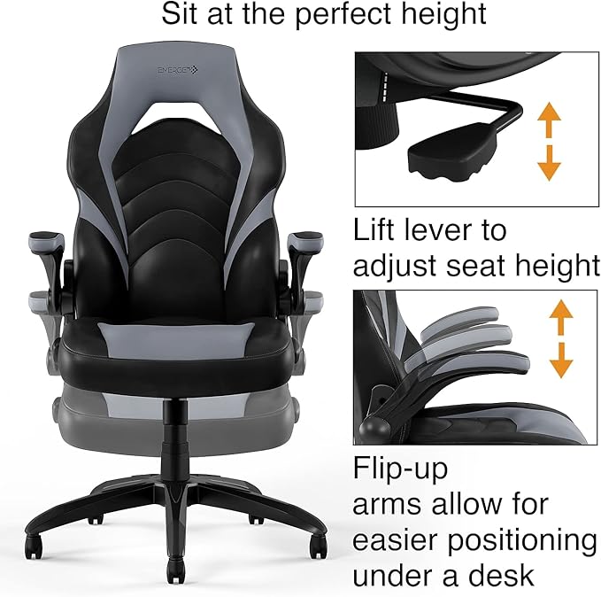 STAPLES Emerge Vortex Gaming Chair Ergonomic Adjustable Height Swivel Black 2-Pack