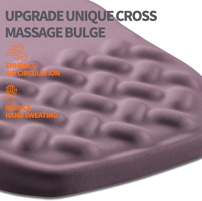 Ergonomic Slope Mouse Pad Wrist Support Wrist Rest Mousepad for Carpal Tunnel Pain Relief with Massage Bulge and Slow Rebound Memory Foam (12x8 inch Purple)