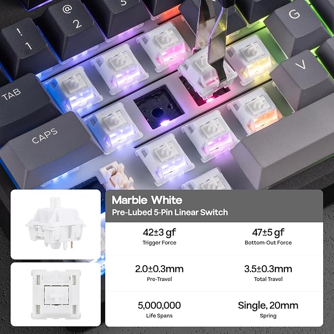 EPOMAKER Galaxy100 Lite QMK/VIA Gaming Keyboard with 8000mAh Battery and Numpad 1800 Aluminum Mechanical Keyboard USB-C/BT/2.4Ghz Hot-Swap Creamy Sound (Black Marble White Switch)
