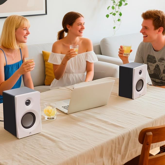 HiVi-Swans M10 Plus White Bookshelf Speaker Bluetooth Powered Computer Speakers with Subwoofer 2.1 Home Speakers Stereo System – 60W RMS – AUX Audio