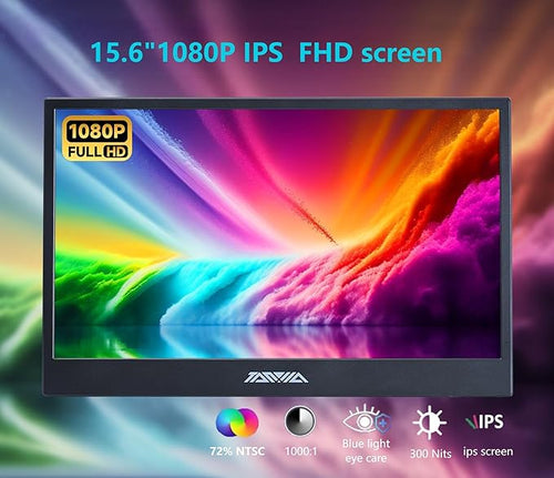 15.6 Portable Monitor 1080P FHD IPS USB-C/HDMI Display Ultra-Slim Second Screen for Laptop/Phone/PS5/Xbox Plug &amp Play Travel Monitor