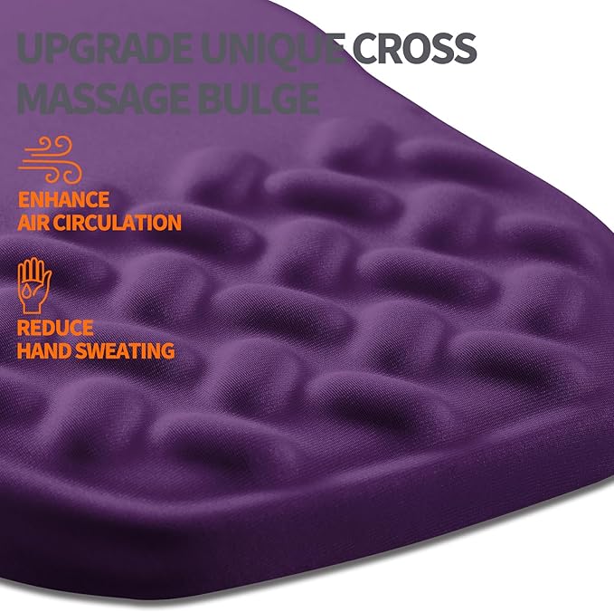 Ergonomic Slope Mouse Pad Wrist Support Wrist Rest Mousepad for Carpal Tunnel Pain Relief with Massage Bulge and Slow Rebound Memory Foam (12x8 inch Deep Purple)