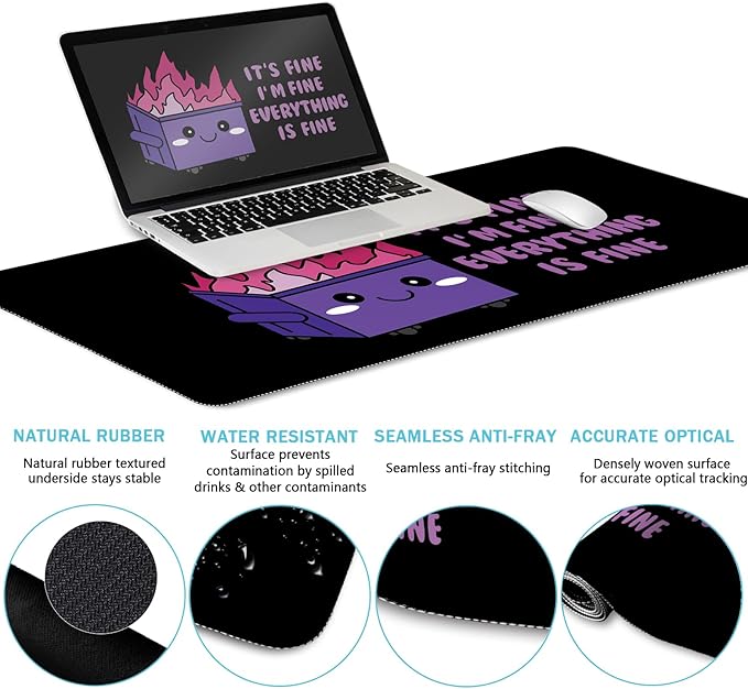 Blusabaca Dumpster on Fire Mouse Pad Desk Pad Funny Cute Desk Mat Large Gaming Mouse Pad with Wrist Rest Keyboard Pad Wrist Rest Ergonomic Cup Coaster Work Home Desk Accessories Office Supplies