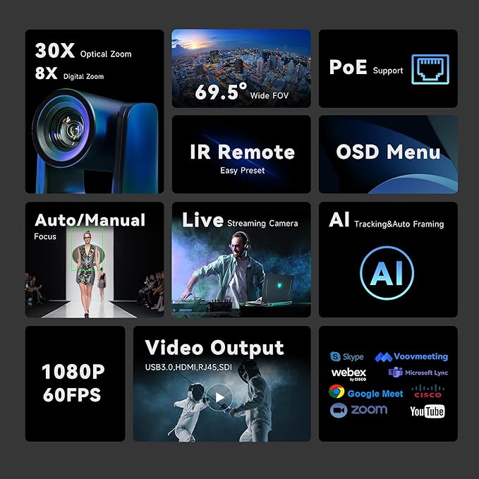 Tenveo PTZ Camera and Controller Bundle/Kits - 30X AI Auto Tracking PTZ Camera with SDI/HDMI/USB3.0/LAN(PoE) and PTZ Controller Joystick Keyboard for Church Worship Live Streaming Conference