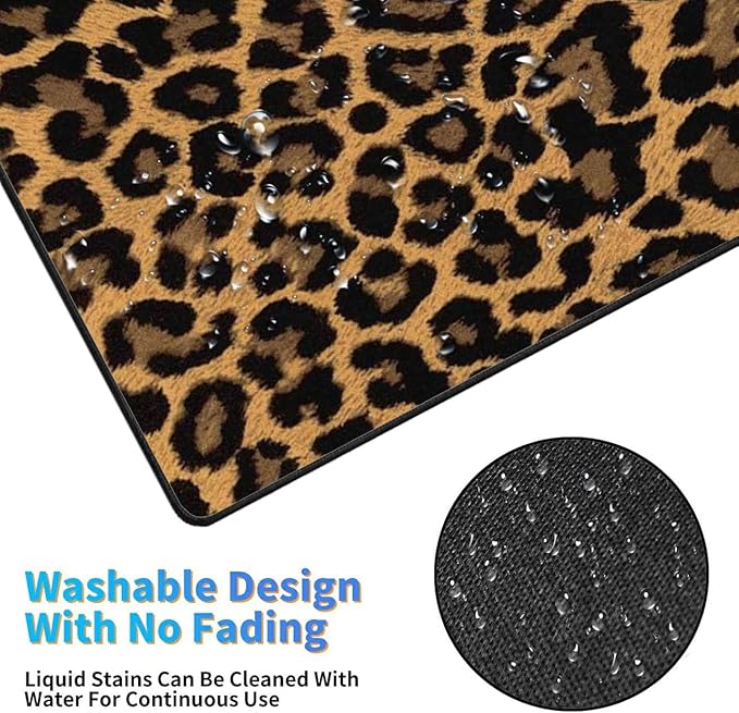 Extended Gaming Mouse Pad Desk Pad Keyboard Pad Mouse Wrist Rest and Coaster Anti-Slip Rubber Base Mouse Pad Suitable for Gaming and Office Leopard Print