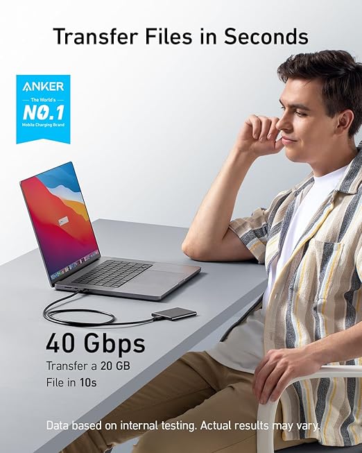 Anker USB C Cable(3.3FT 240W) USB 4 Data Cable 40Gbps 8K HD Display Thunderbolt 4/3 Compatible for iPhone 17 MacBook Hub Docking and More (Pack of 2)