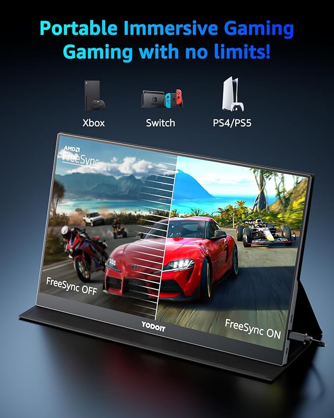 Yodoit Portable Monitor 144Hz 15.6Inch - 1080P Gaming Screen for Laptop IPS Display with USB Type C Port and Speakers with Smart Cover Metal Compatible with PC MacBook Xbox (Black)