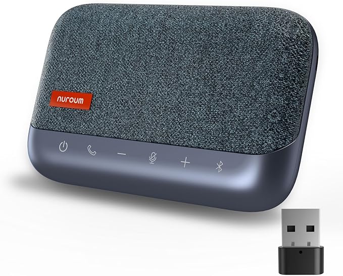 NUROUM A15 Conference Speaker and Microphone Portable&ampScalable Bluetooth Wireless Speakerphone 360° Voice Pickup Daisy Chian for Calls/Computer/PC/Laptop/Desktop via Bluetooth/Dongle/USB-A/C Bl
