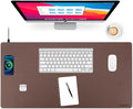 Wireless Charging Desk Mat with Desk Pad for Desktop Charging Large Mouse Pad Waterproof Leather Computer Mat Mouse Pad Non-Slip Protector on Top of Desks for Keyboard and Mouse (brown-l 32*16inch)